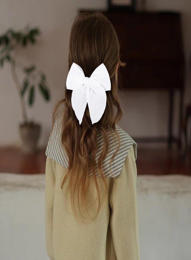 Miroksh 5 Inch White Fable Hair Bow 2Pcs Handmade Cotton Gauze Fabric Hair Clip for Girls Pageants 1st Communion Wedding Party Dress Back School uniform Decor Accessories Birthday Gift - Image 4